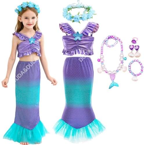 Mermaid Ariel Princess Girl Dress Cosplay Costumes For Kids Baby Mermaid Dress Up Sets Children Halloween Clothing Dress Girl
