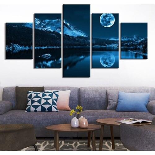 Home Decor Canvas Painting Night view moon 5 Piece Picture Wall Art Prints Modern Modular Cuadros Póster Home Decor