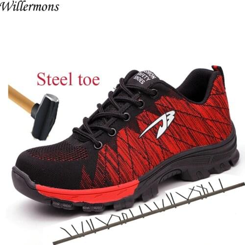 Breathable Mesh Outdoor Mens Industrial & Construction Steel Toe Work Shoes Men Military Army Safety Boots Shoes Puncture Proof