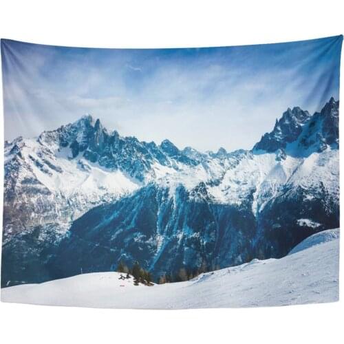 Blue Alpine Snowy Mountain View in The French Alps Winter Beautiful Clear Tapestry Home Decor Wall Hanging for Living Room