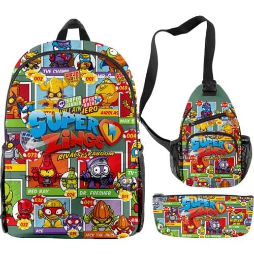 Boys Girls Superzings Backpack Set/3pcs Teenager Super Zings Schoolbags Cartoon 3D Cosply Travel Laptop Waterproof Backpacks
