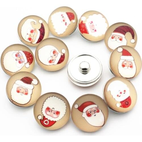 12pcs/lot glass Christmas snap buttons Father Christmas 18mm leather clasp snap button Bangles snap bracelet jewelry