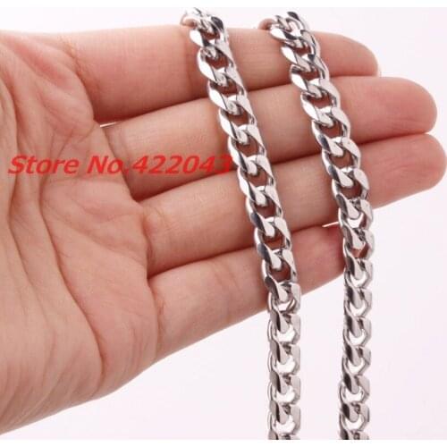 New Fashion 8mm Wide Jewelry 316L Stainless Steel Silver color Curb Cuban Chain Mens Necklace 7-40"