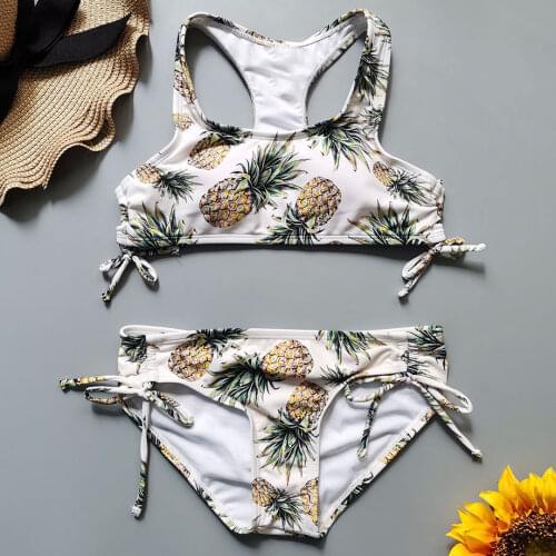 7-16 Years Girl Swimsuit Kids Pineapple Print Teenage Girl Bikini Set Racerback Two Piece Childrens Swimwear Girls Bathing Suit