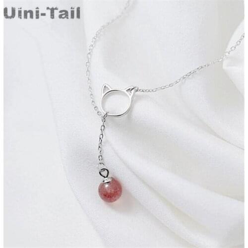 Uini-Tail hot new 925 sterling silver creative strawberry crystal necklace personality fashion temperament cat necklace GN412