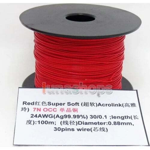 LN004500 Red 100m 24AWG Ag99.9% Acrolink Pure 7N OCC Signal Wire Cable 30/0.1mm2 Dia:0.88mm For DIY