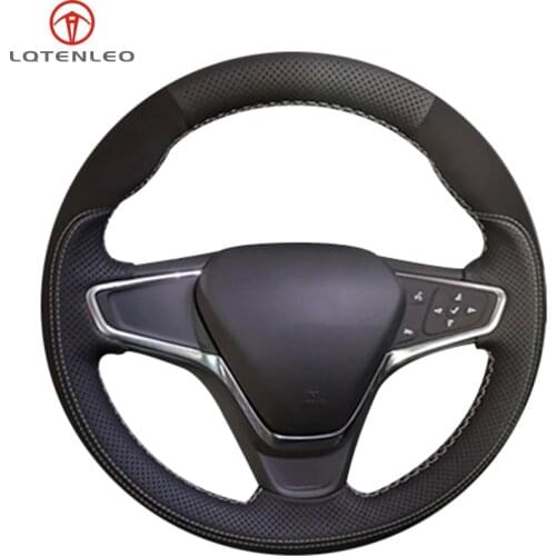 LQTENLEO Black Genuine Leather Suede Steering Wheel Cover For Chevrolet Malibu XL 2015-2019 Equinox 2017 2018 Buick Velite 2017