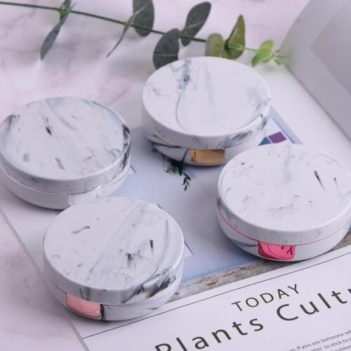 Marble Contact Lens Case Women Portable Round Shape Travel Kit Easy Carry Mirror Lenses Box Container
