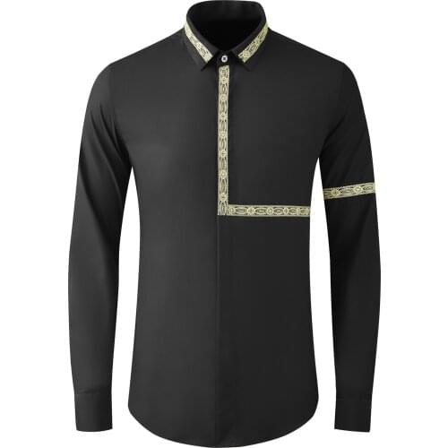 2021 Autumn Royal Embroidery Mens Shirt Long Sleeve Slim Fit Casual Shirts Fashion Business Social Party Tuxedo Men Clothing