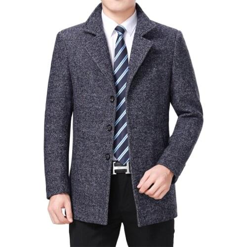 2020 Men Wool Coat Autumn Woolen Jacket Pea Сoat Winter Wool Blend Jacket High Quality Men Tweed Coat Korean Turn-down Collar