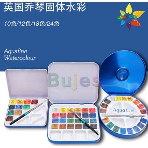 Daler Rowney Aquafine Solid watercolor 10 / 12 / 18 / 24 color disc iron box portable beginner set professional art supplies