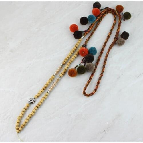 New Design Wood Beads POMPOM key chain Lanyard For Girls Phone Necklace Strap Lanyard for Keys