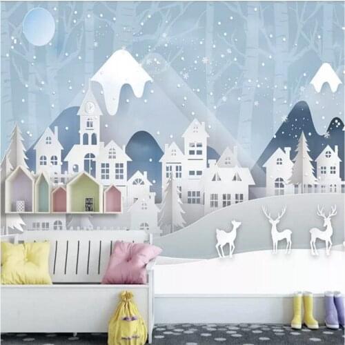 Custom wallpaper small fresh paper-cut deer forest modern minimalist childrens room background wall waterproof material