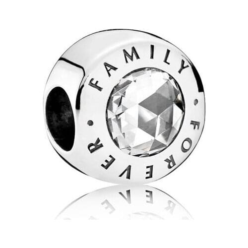 Classic Wholesale 925 Sterling Silver Forever Family Crystal Charm Bead Fit pandora Bracelet Bangle Charm Bead DIY Jewelry