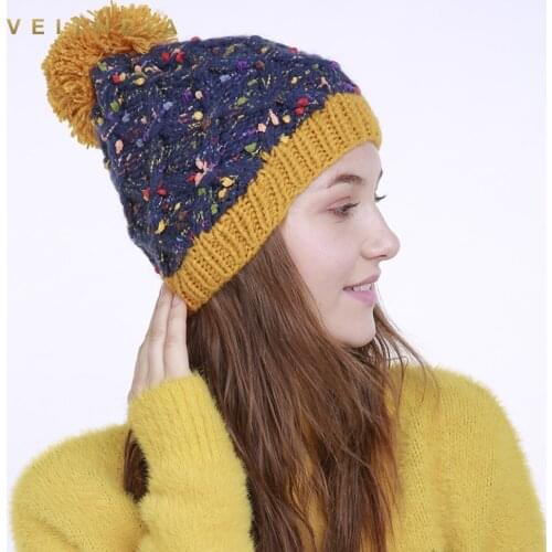 VEITHDIA Handmade Autumn Winter Knitted Floral stitching Hat Women Caps Bonnet Warm Baggy Winter Hats For Girls Skullies Beanies