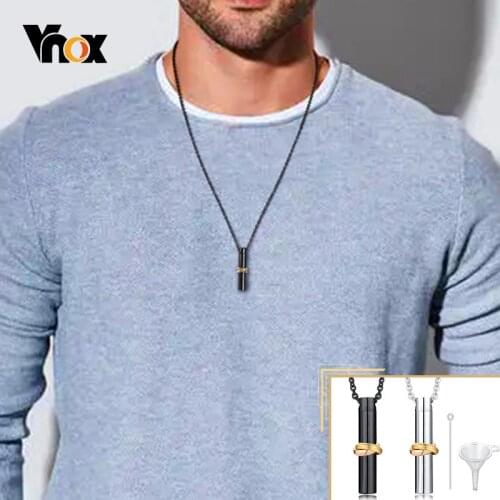 Vnox Hollow Pillar Pendant Necklace for Women Men, Stainless Steel Screw Ashes Vial Perfume Holder, Memorial Meaningful Gift