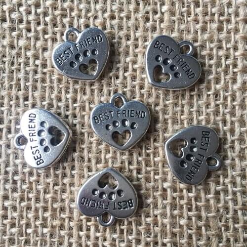 22 Pcs/lot 15x15mm Dog Paw Best Friend Charms for Jewelry Making Antique Silver Plated Pendant for DIY Necklaces Bracelets A015