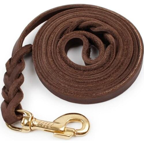 1.2CM Width Handmade Genuine Dog Leash Leather Brown Braided Strong Pet Dog Leash For Medium Puppy Dog Strap