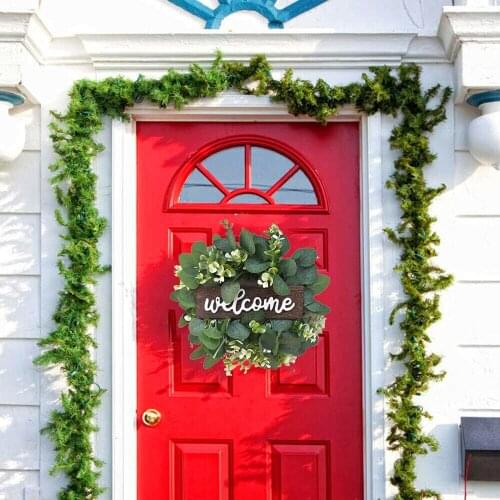 Welcome Wreath Decoration Door Hanging Wreath Ornaments Simulation Leaf Wreath Artificial Plants Home Party Signboard Decoration
