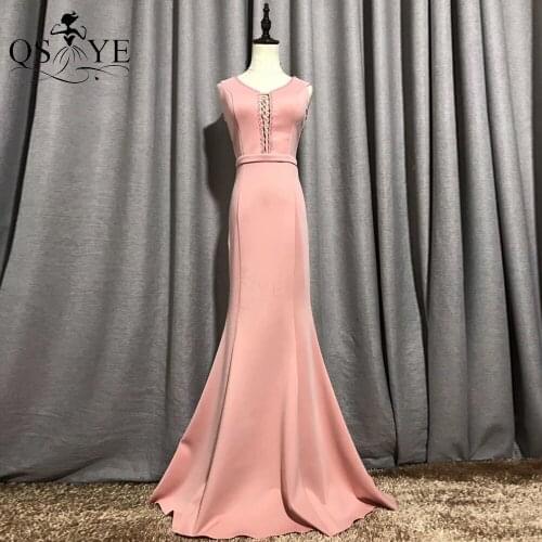 QSYYE Pink Evening Dresses Long Elastic Evening Gown Fitted Belt Party Dress Mermaid V Neck Formal Gown In Stock Ready to Ship