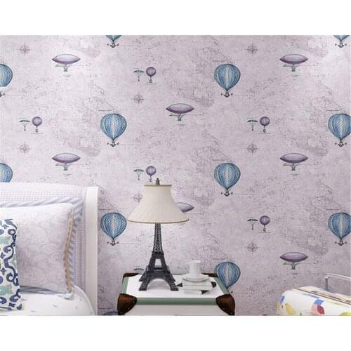 Purple yellow wallpaper roll childrens room wallpaper nautical map hot air balloon bedroom living room 3d wallpaper Beibehang