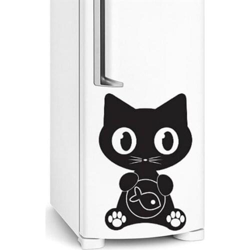 Cat & fish Refrigerator Sticker PVC Self-adhesive Decal Funny Fridge Decor Stickers Waterproof Removable Art Kitchen Wall LC1814