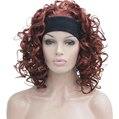 StrongBeauty Synthetic Wig Medium Length Curly Hair 3/4 Wigs Auburn/Blonde Womens Headband Wigs