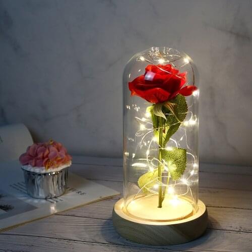 LED Eternal Rose Lights In Glass Cover Beauty The Beast Roses Wedding Home Decors New Year Valentines Day Gifts Girls Birthday