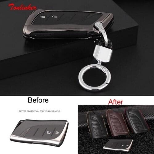 Tonlinker Interior Mouldings Car Key Cover case Stickers for Lexus UX ES 2019 Car Styling 1 PCS Meta/Leather/TPU Cover stickers