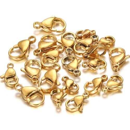 30Pcs/lot 6*12mm Stainless Steel Gold Plated Lobster Claw Clasps Hooks Connectors For DIY Jewelry Making Findings Accessories