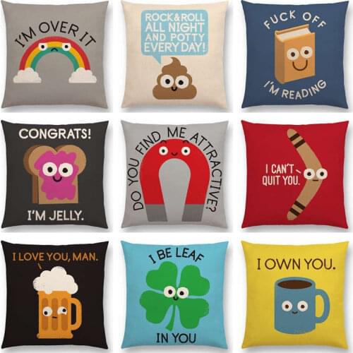 Hot Sale Funny Cartoon Happy Days Beer Bread Boomerang Rainbow Cute Food Tool Book Colorful Cushion Cover Sofa Throw Pillow Case