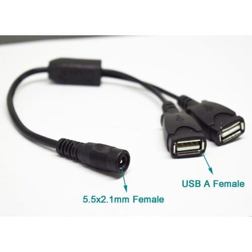 1pc 26cm DC Power 5.5x2.1mm Female to Dual USB 2.0 Female Splitter Adapter Cable