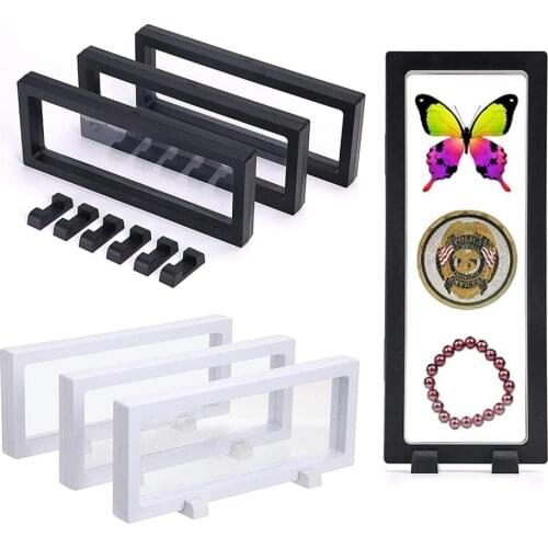 3Pcs 3D Floating Display Case Storage Box Holder for Medallio Challenge Coin Chip Specimen Jewelry Display Frame Stands