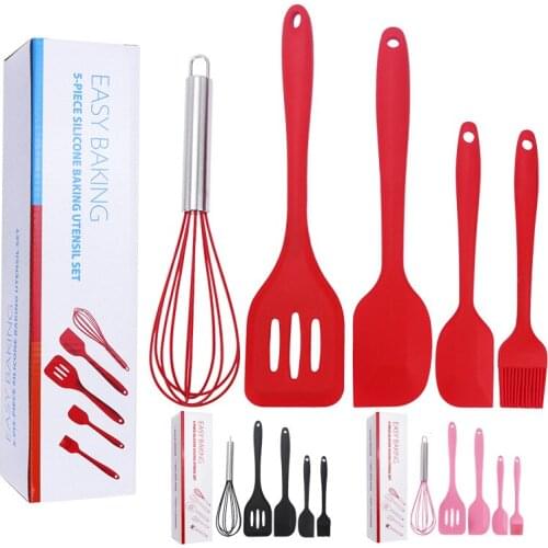 5pcs/set Silicone Non-stick Utensils Cooking Tool Sets Egg Beater Spatula Oil Brush Kitchenware with Storage Box Kitchen Tools