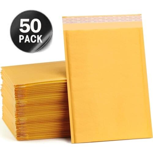 Shipping 50pcs Kraft Paper Bubble Padded Mailing Envelopes for Mailer Gift Packaging Self Seal Courier Storage Bag Mail Shipment