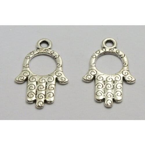 50 Tibet Silver Carved Spiral Healing Hand Charm Pendants 22X14mm