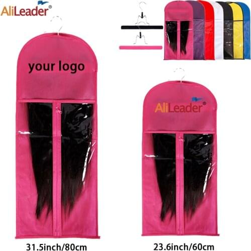 Alileader Custom Wig Storage Bags With Hanger Portable Non-Woven Hair Extensions Carrier Storage Bags For Multiple Wigs Package