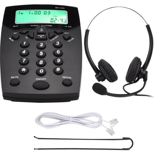 Business Telephone With Corded Headset Call Center Phone Dial Pad LCD Display FSK/DTMF 99 Groups Of 12/16 Digit RJ-11 2.5mm Jack