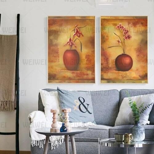 Flower Arrangement Art Sunflower Butterfly Orchid Rose Vintage Vase Canvas Painting Flower Poster and Print for Living Room Deco