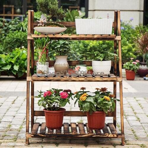 Flower shelf racks balcony living room layout multi-layer solid wood fleshy floor type anticorrosive wood flower pot shelf flowe
