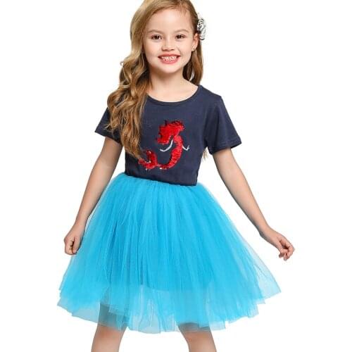 Baby Girls Casual Dress Kids Sequined Blue Pink Cotton Clothes Soft Mesh Cute Summer Dress for Girl Children Solid Wear 1-6 Yrs