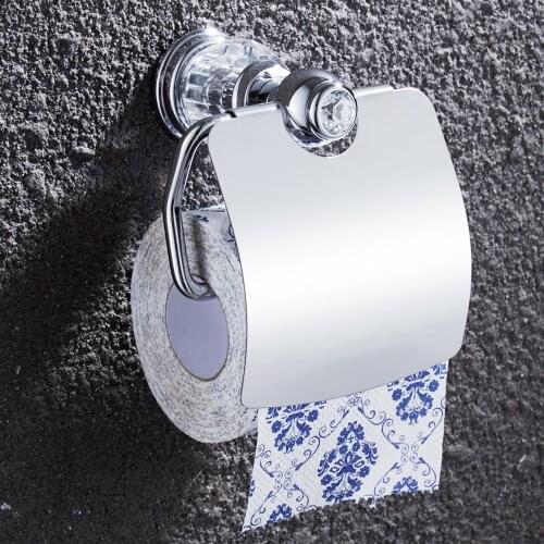Europe Silver Polished Toilet Paper Holders Crystal Holder Solid Brass Tissue Holder Wall Mounted Bathroom Set