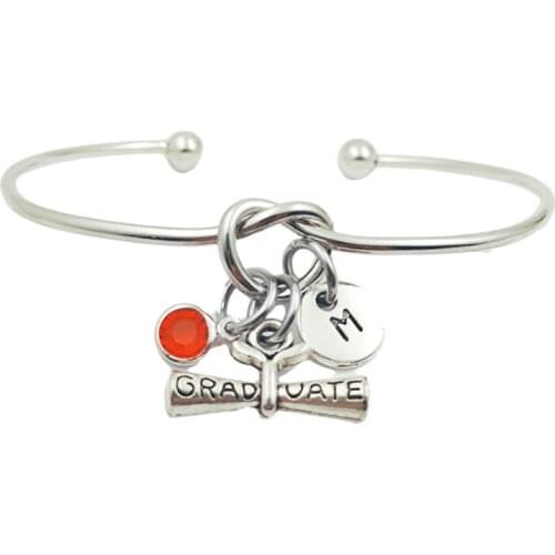 Graduate Creative Initial Letter Monogram Birthstone Adjustable Bracelet Fashion Jewelry Women Gift Pendant