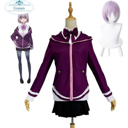 Anime SSSS.GRIDMAN Shinjou Akane Cosplay Costumes School Uniform Full Sets Short Purple Hair High Temperature Resistance Hair