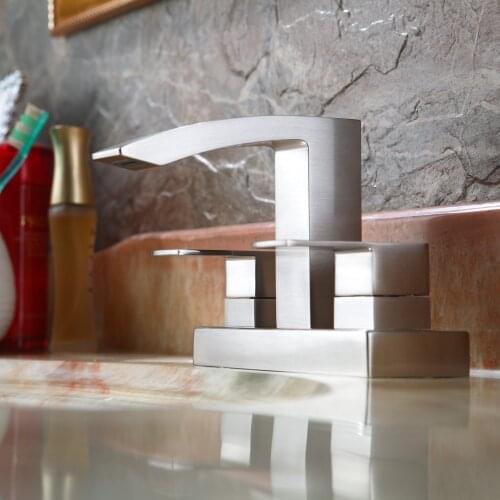 Brushed Nickel solid Brass Two Handle Bathroom Waterfall Faucet Lavatory Vanity Sink Faucet