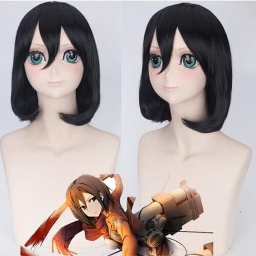 Mikasa Ackerman Cosplay Wigs Attack on Titan Cosplay Black Straight Bob Wig Heat Resistant Synthetic Hair Halloween