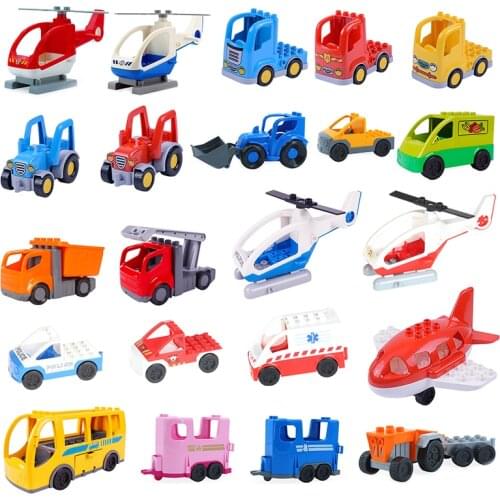 Traffic Vehicle Car Model Big Building Blocks Airplane Engineering Truck Compatible Duplos Accessories Bricks Toys Children Gift