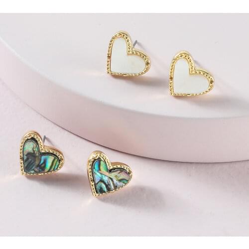 HUIDANG Fashion Jewelry Natural Blue White Shell Heart Shape Mini Stud Earrings for Women