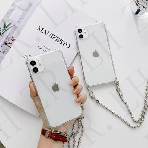 Steel ball chain Lanyard Necklace soft case For APPLE iphone 11 Pro Max X XS Max 7 8 6S 6 plus SE 2020 XR cover For iphone 12 Mi