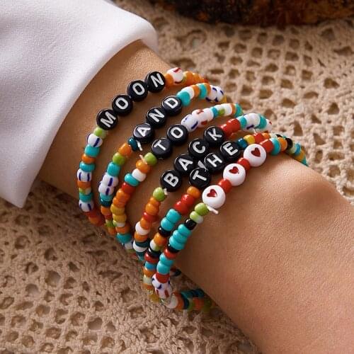 Aprilwell 6 PCs Bohemia Multicolor Letter Charm Bracelet Set For Women Bead Rope Chain Y2k Fashion Jewelry Gift E Girl Wholesale